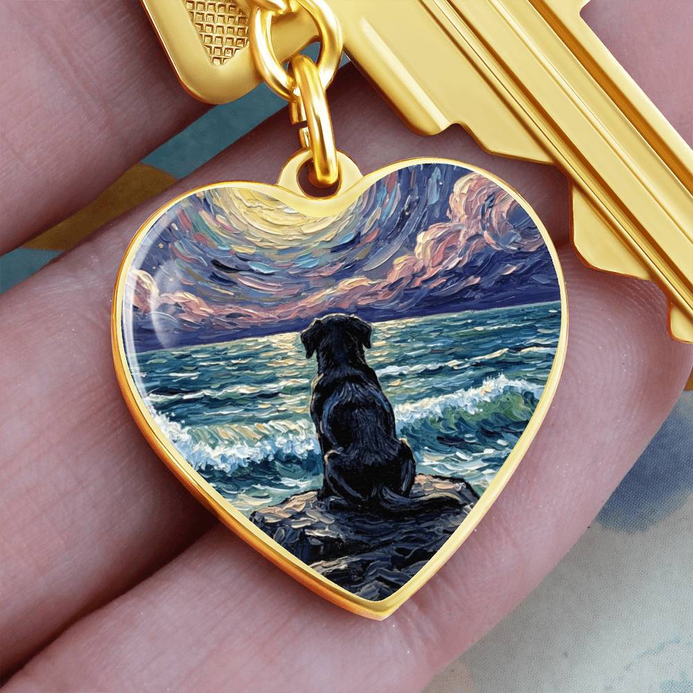 Beach Night - Black Labrador Puppy Heart Keychain