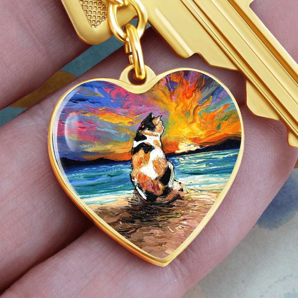 Beach Days - Calico Cat Heart Keychain