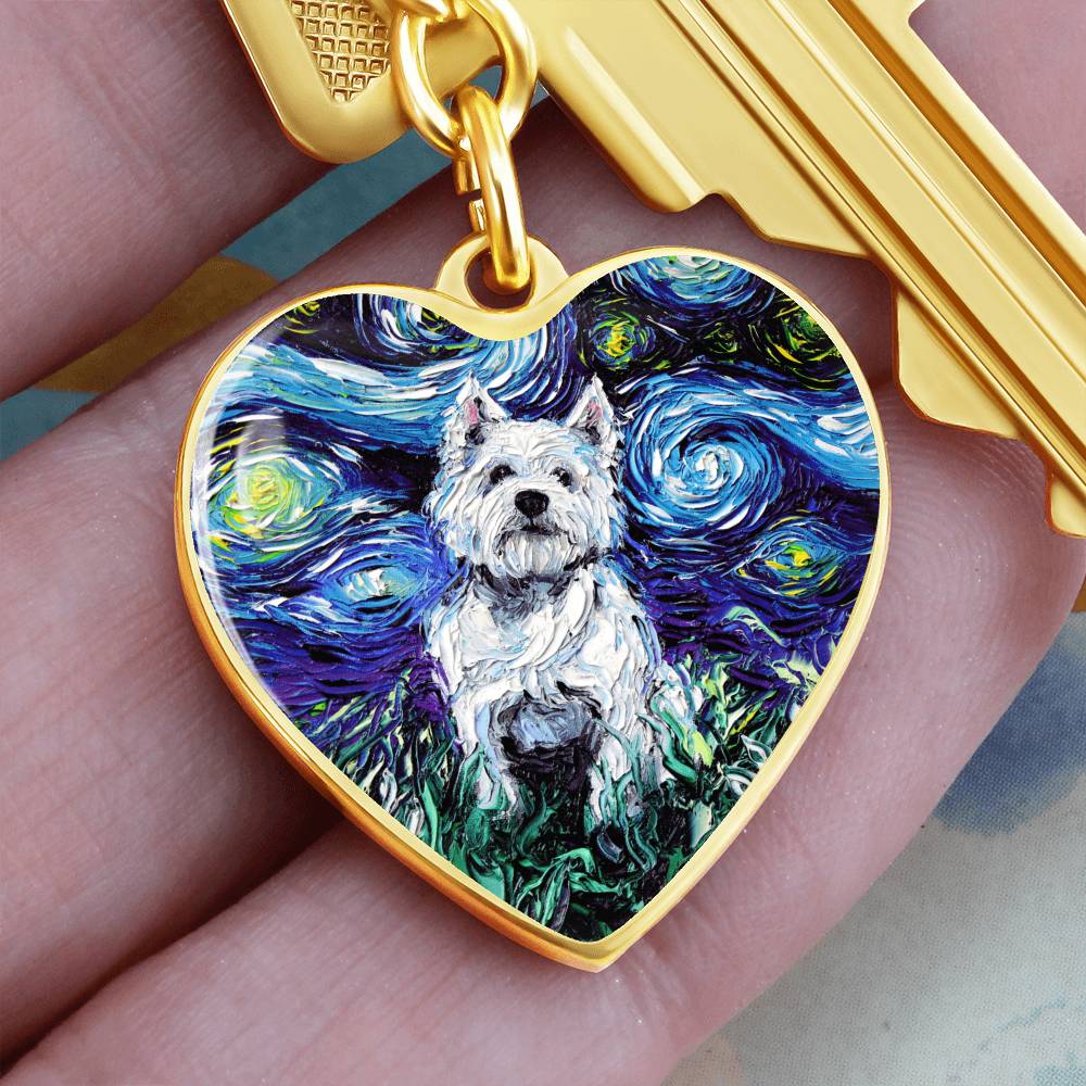 Westie Starry Night Heart Keychain