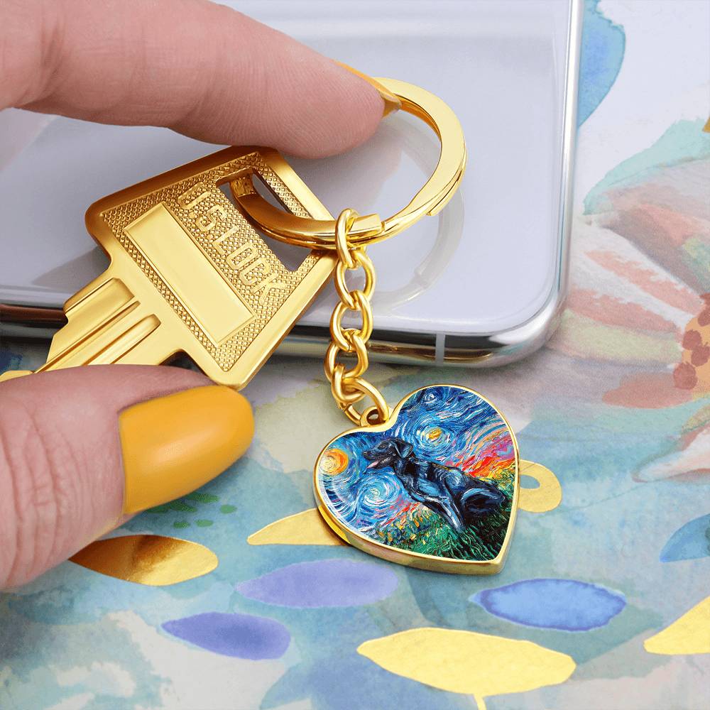 Black Labrador Starry Night Heart Keychain