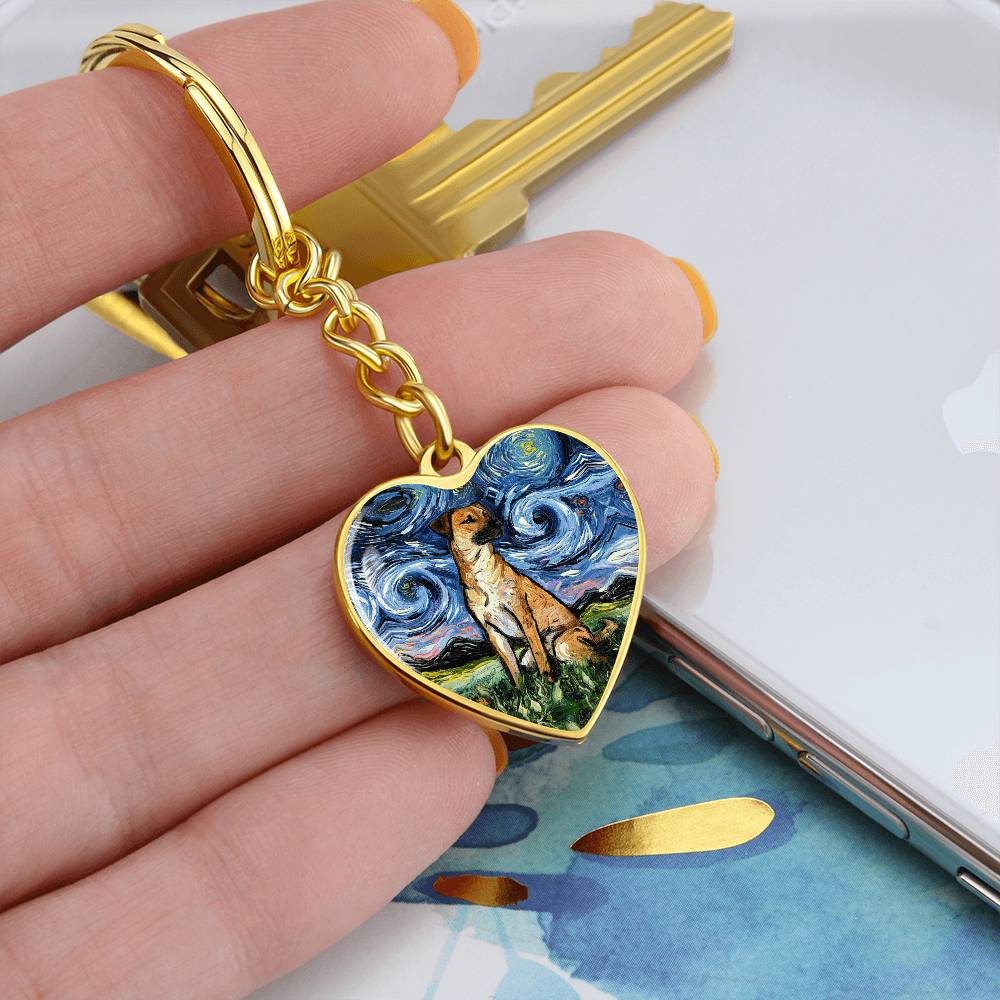 Black Mouth Cur Starry Night Heart Keychain