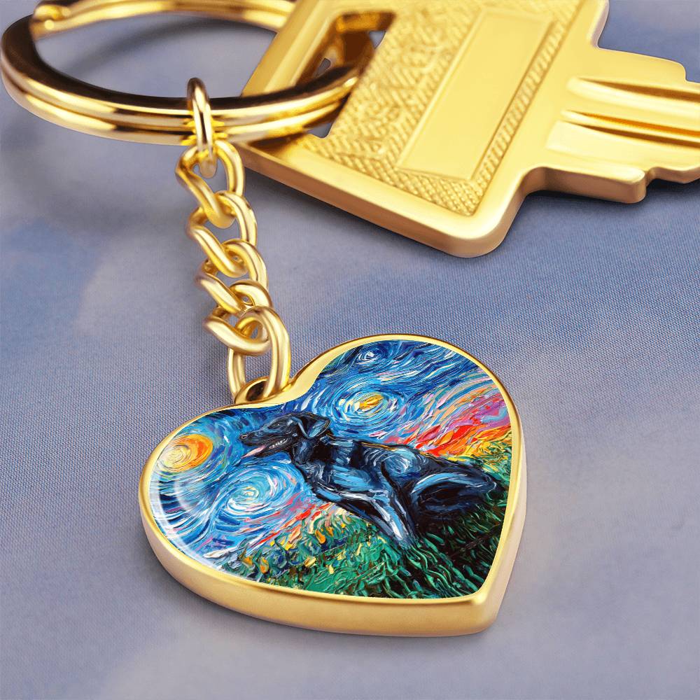 Black Labrador Starry Night Heart Keychain