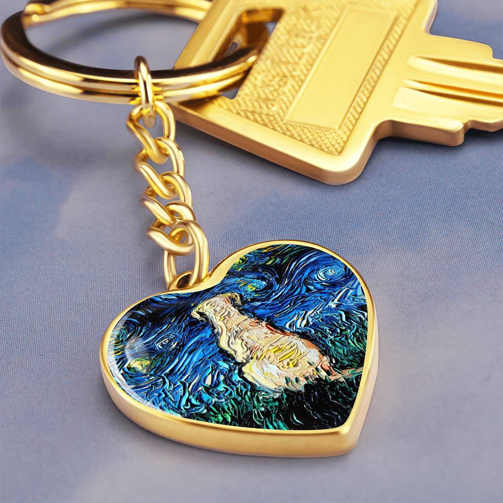 Yellow Labrador Back Starry Night Heart Keychain