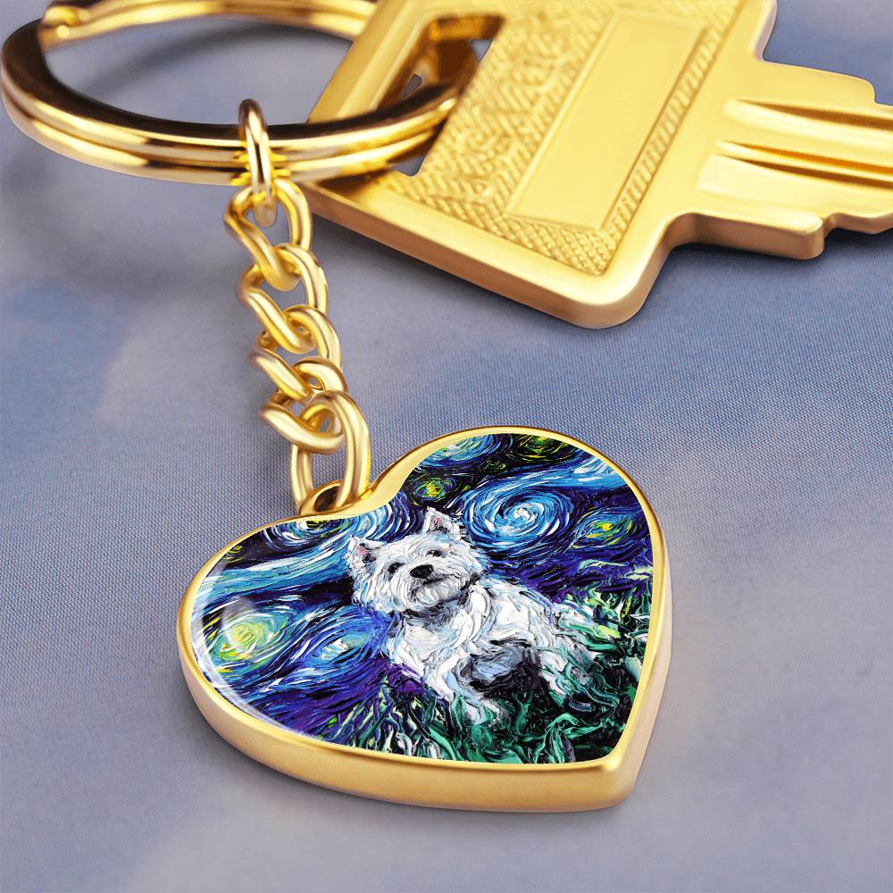 Westie Starry Night Heart Keychain