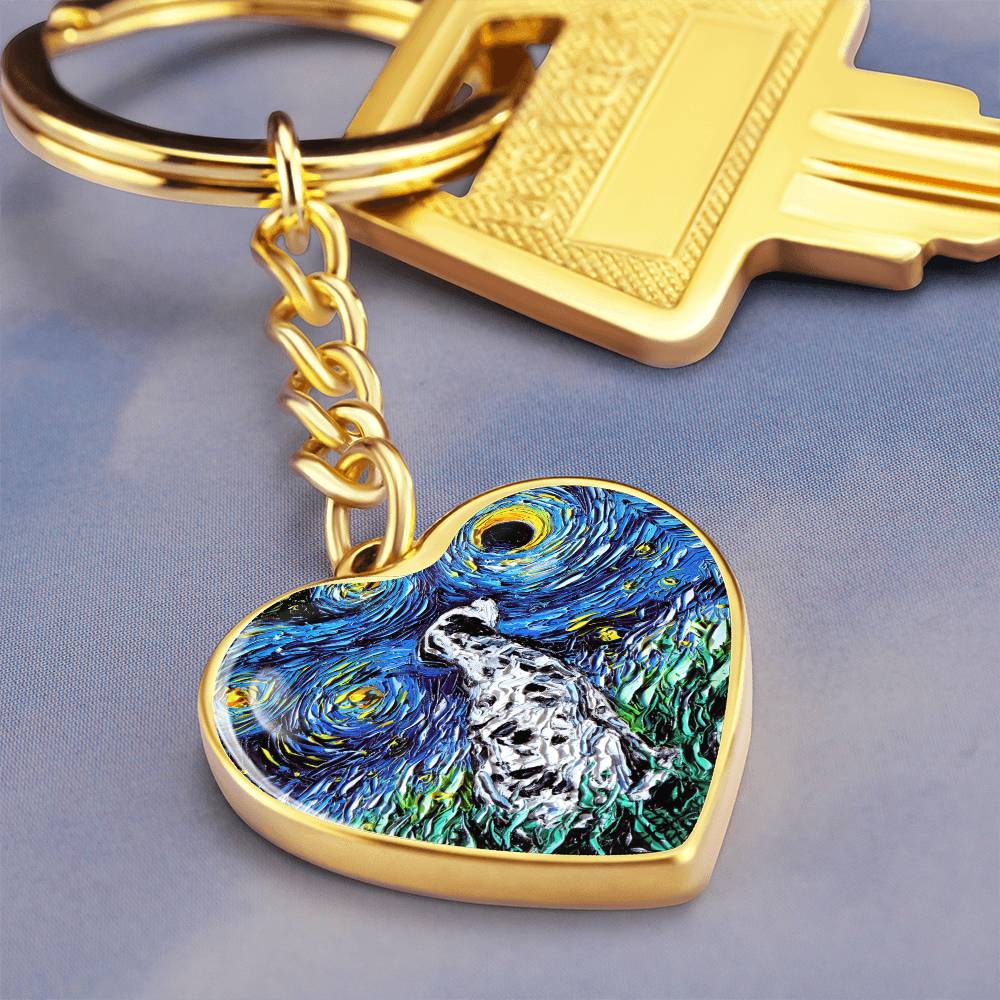 Dalmatian Starry Night Heart Keychain