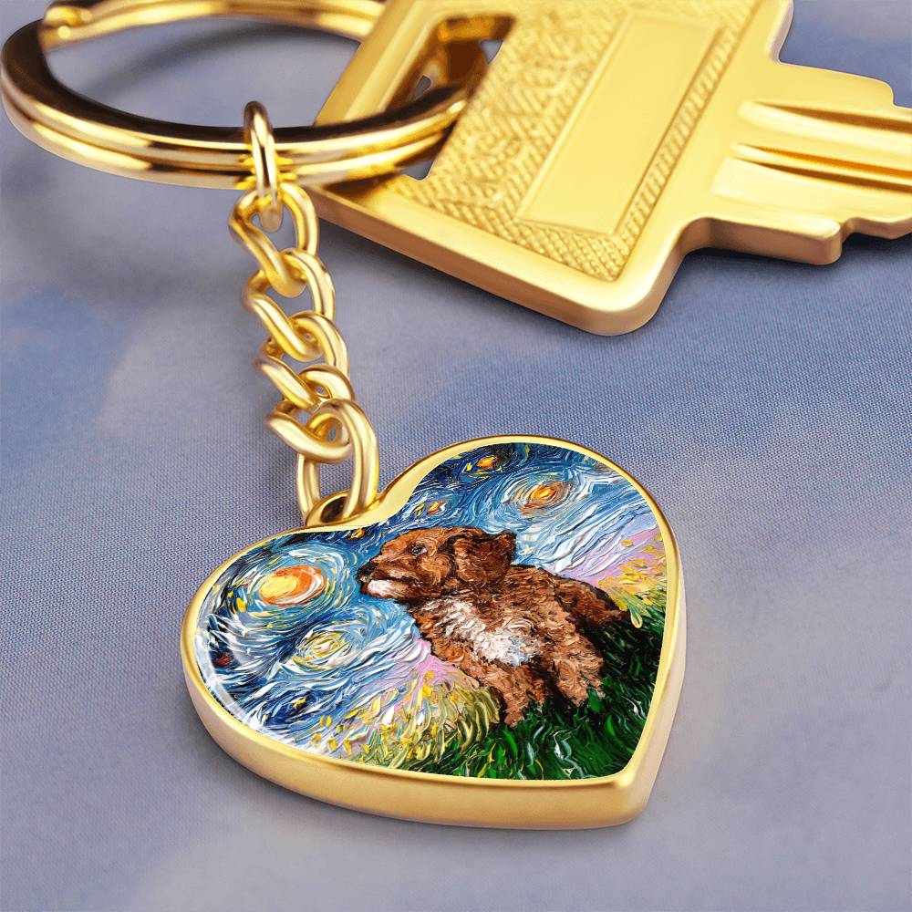 Cavapoo Starry Night Heart Keychain