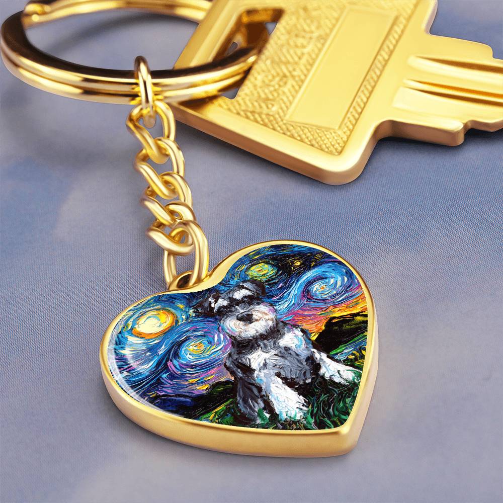 Schnauzer Starry Night Heart Keychain
