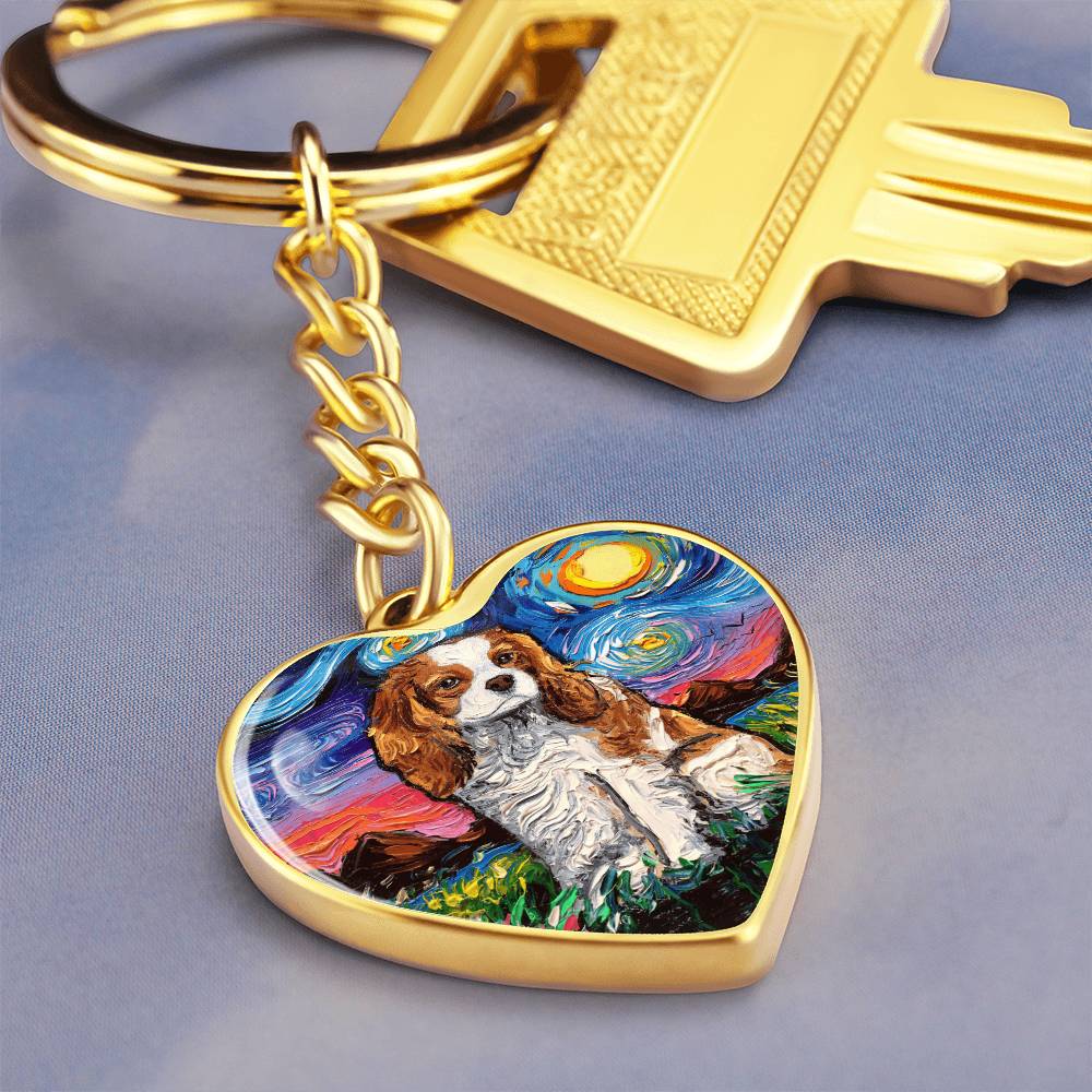 Blenheim Spaniel Starry Night Heart Keychain