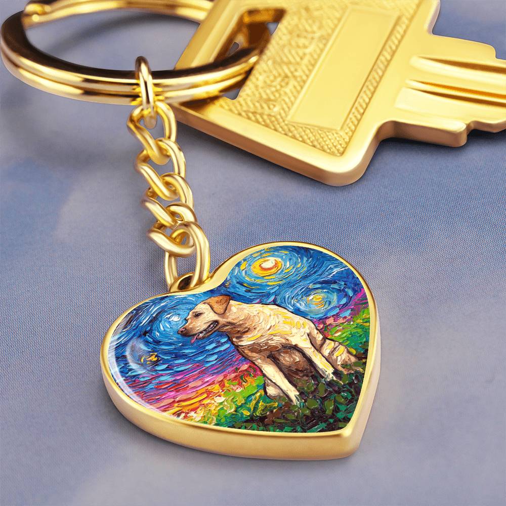 Yellow Labrador Starry Night Heart Keychain