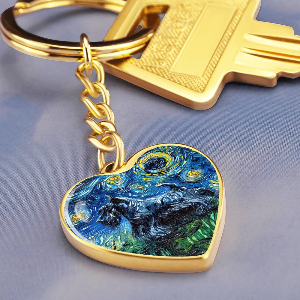 Scottish Terrier Starry Night Heart Keychain