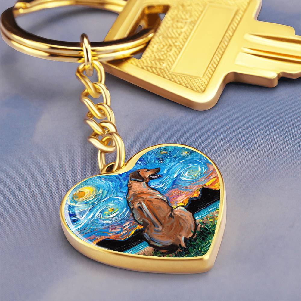 Rhodesian Ridgeback Starry Night Heart Keychain