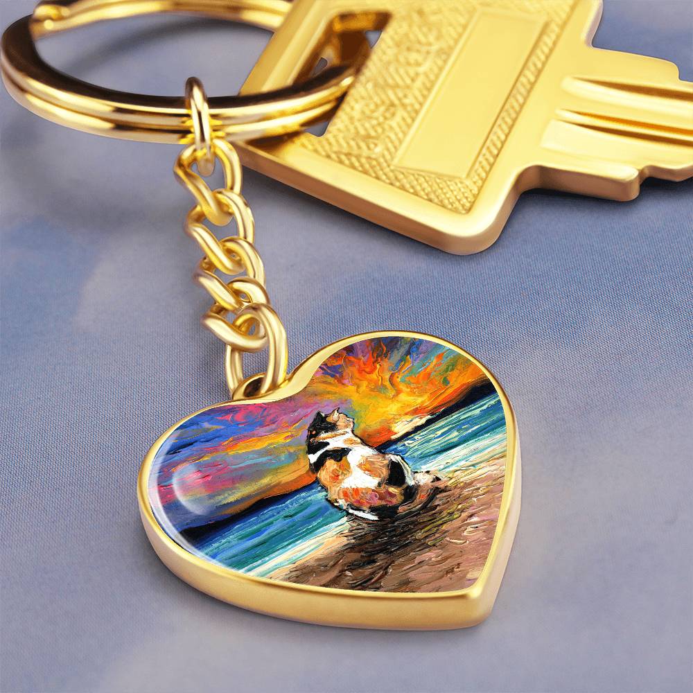 Beach Days - Calico Cat Heart Keychain