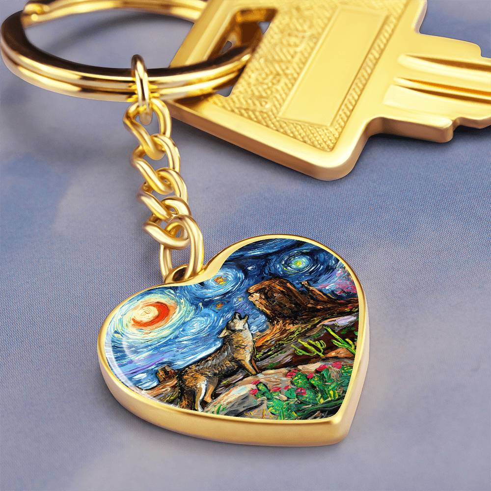 Southwestern Night Starry Night Heart Keychain