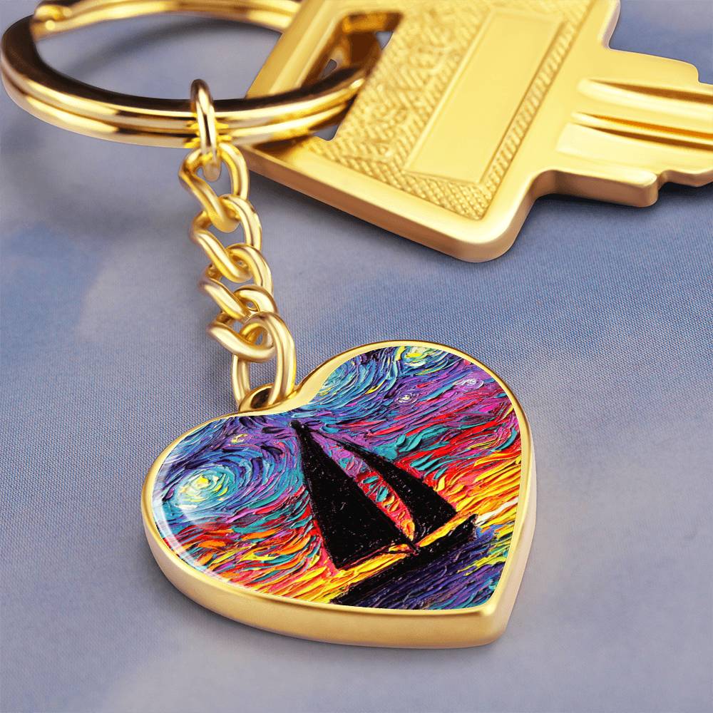 Come Sail Away Starry Night Heart Keychain