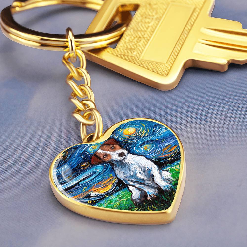Jack Russell Terrier Starry Night Heart Keychain
