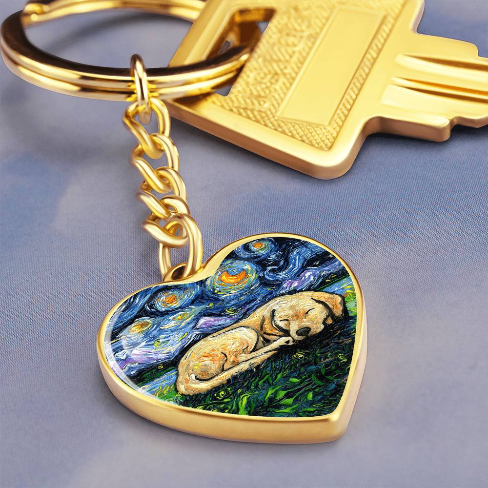 Sleeping Yellow Labrador Starry Night Heart Keychain