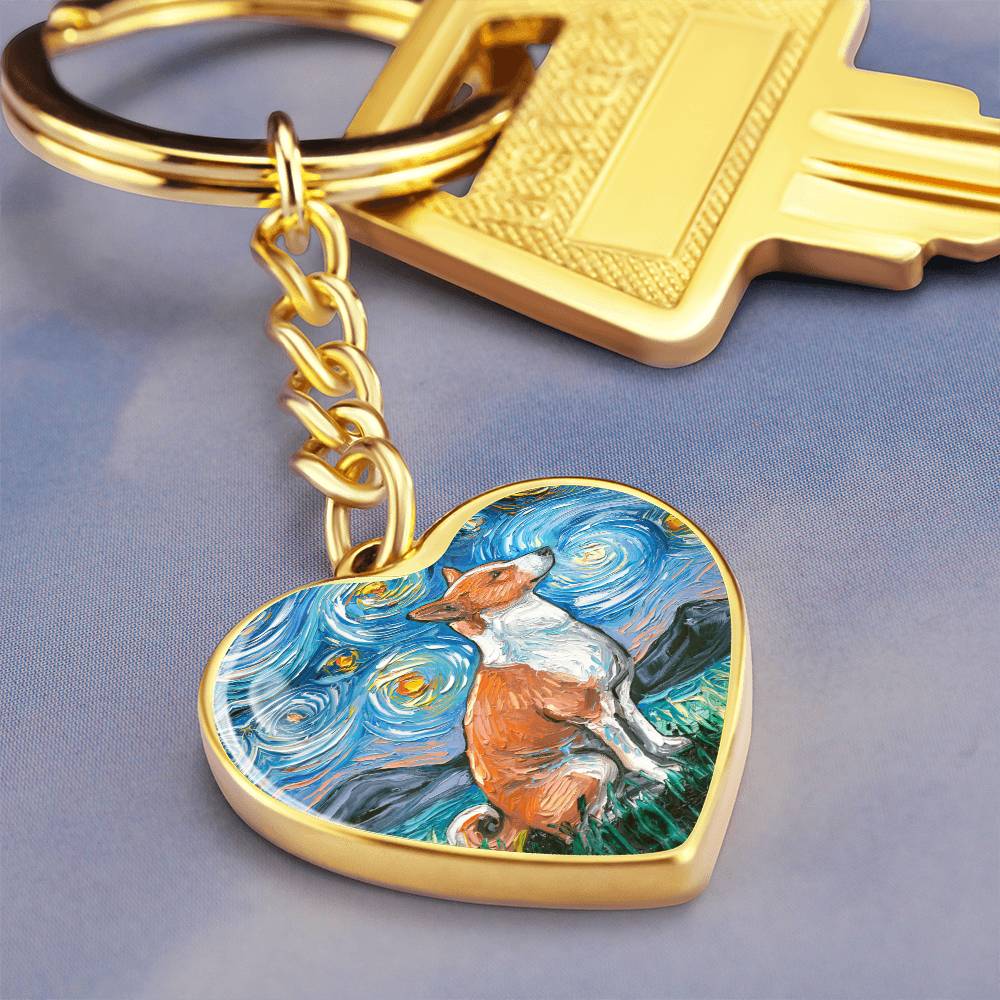 Basenji Starry Night Heart Keychain