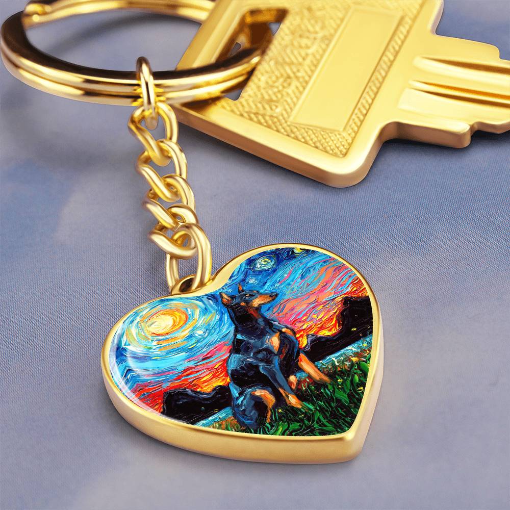 Doberman Pinscher Starry Night Heart Keychain
