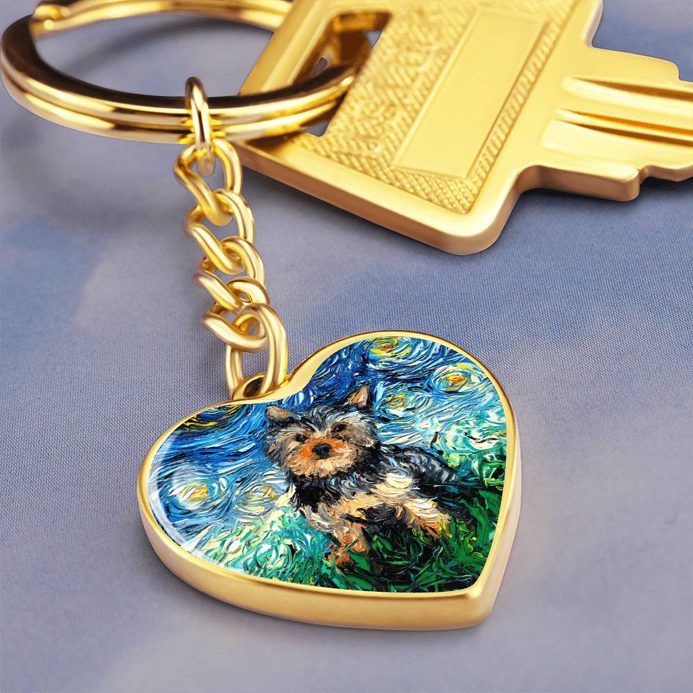 Yorkshire Terrier Starry Night Heart Keychain