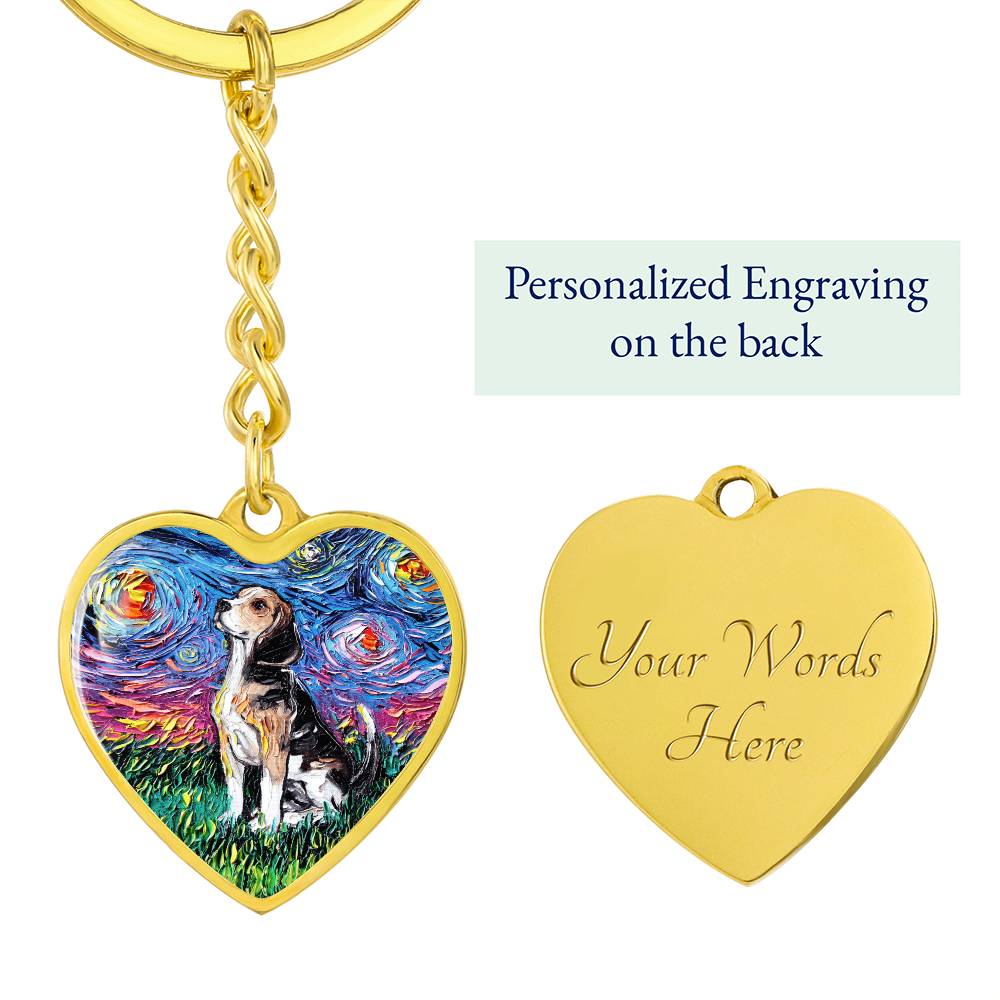 Beagle Starry Night Heart Keychain