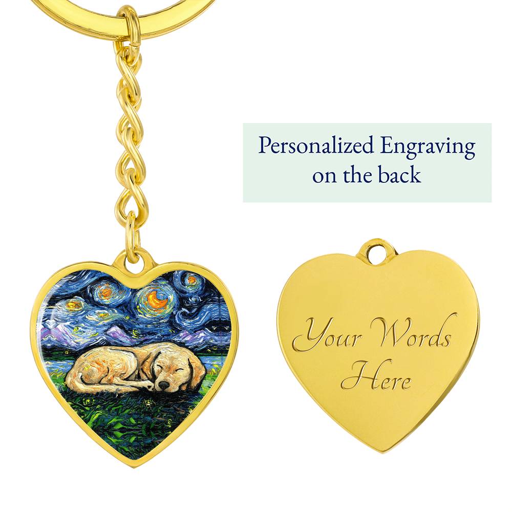 Sleeping Yellow Labrador Starry Night Heart Keychain