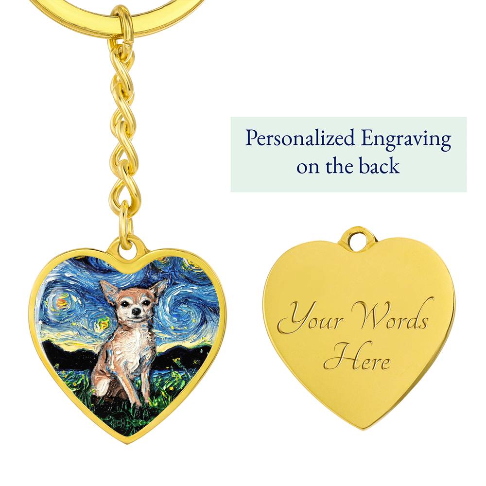 Chihuahua Starry Night Heart Keychain