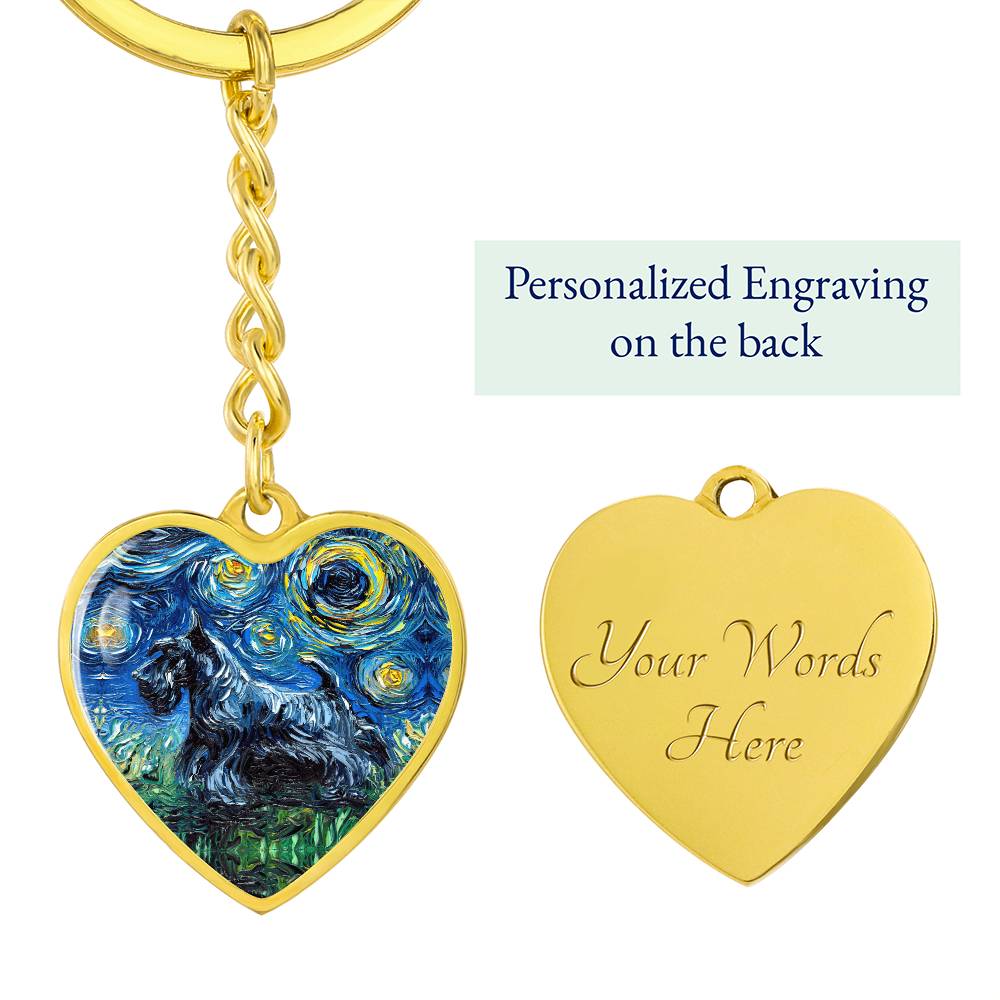 Scottish Terrier Starry Night Heart Keychain