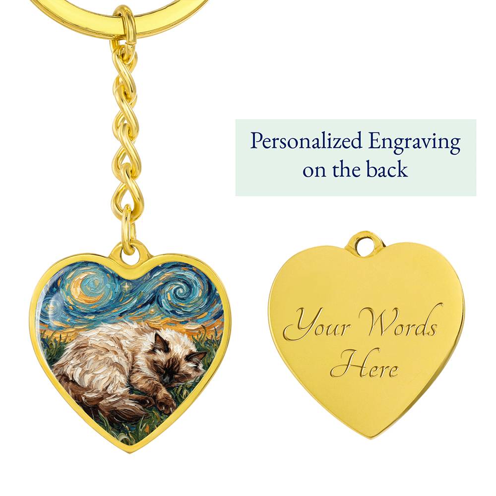 Sleepy Birman Night Heart Keychain