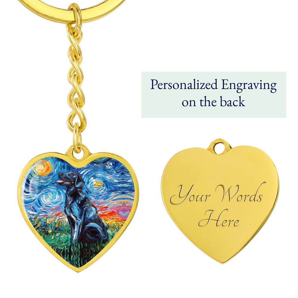 Black Labrador Starry Night Heart Keychain