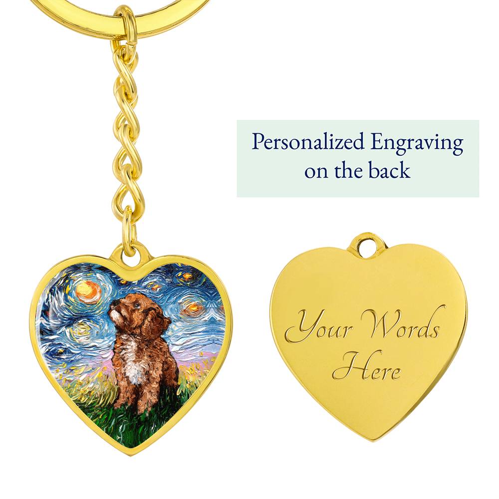 Cavapoo Starry Night Heart Keychain