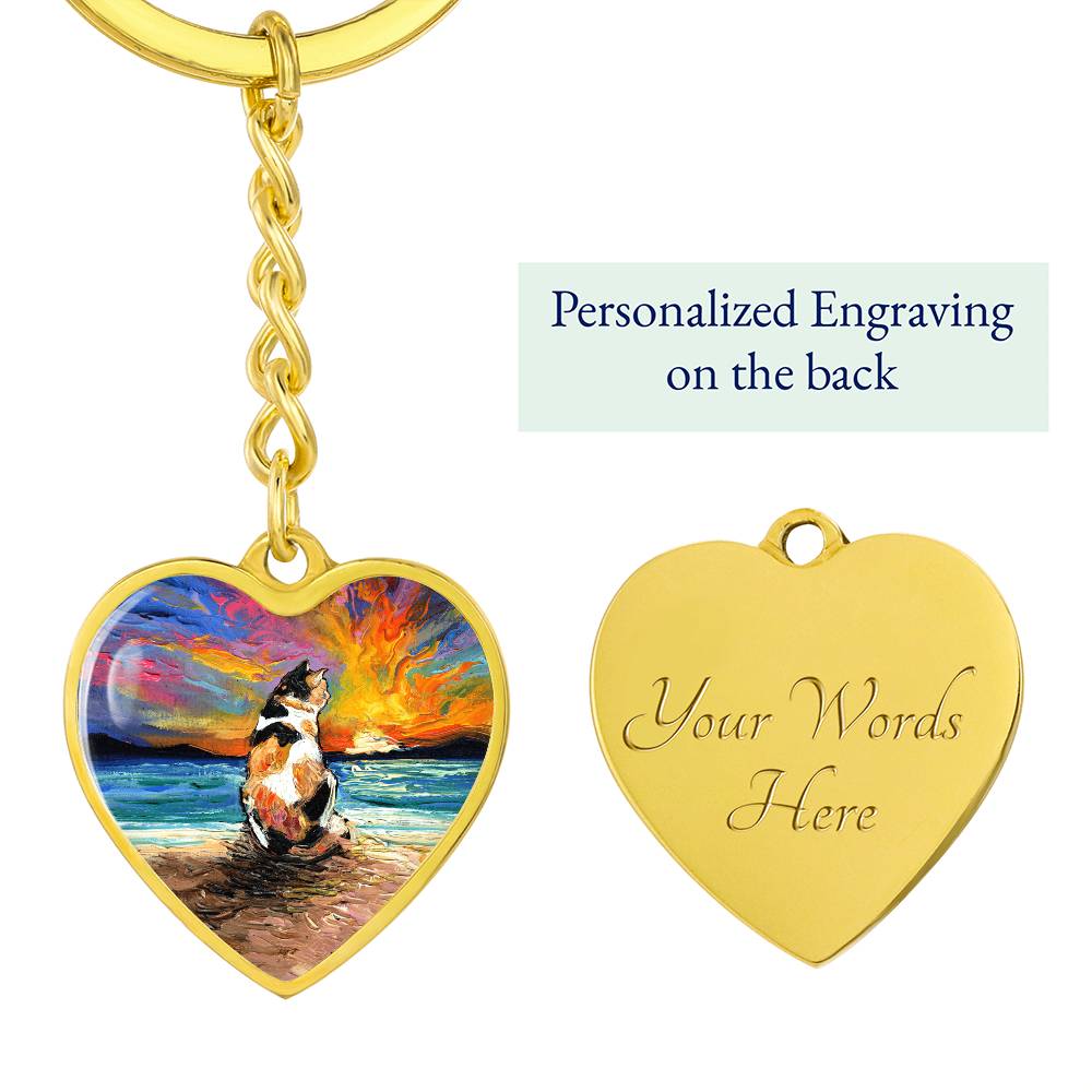 Beach Days - Calico Cat Heart Keychain
