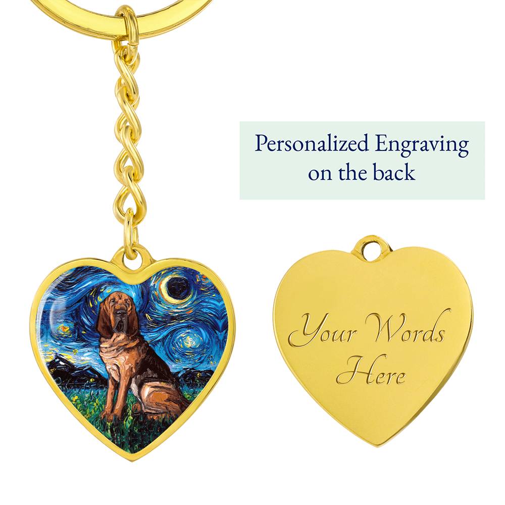 Bloodhound Starry Night Heart Keychain