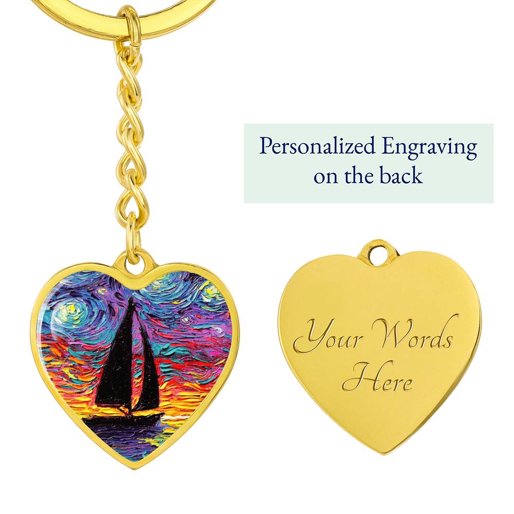 Come Sail Away Starry Night Heart Keychain