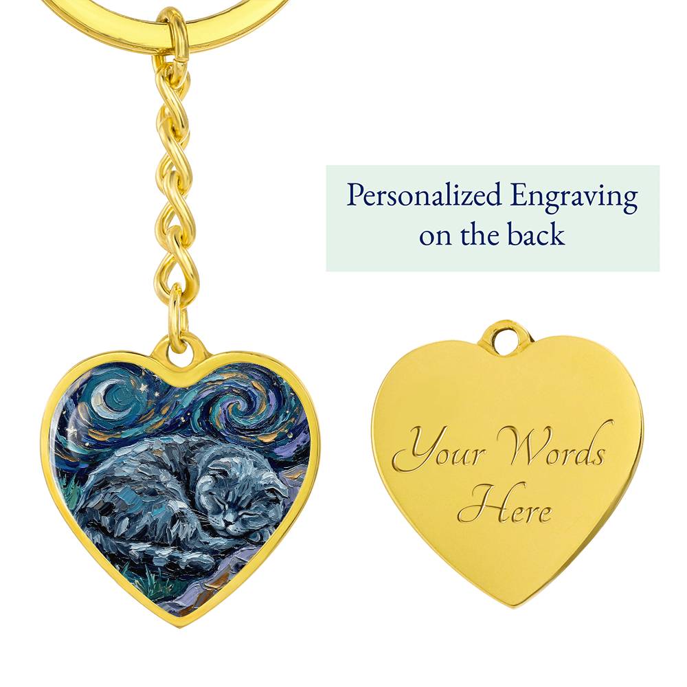 Sleepy Scottish Fold Heart Keychain