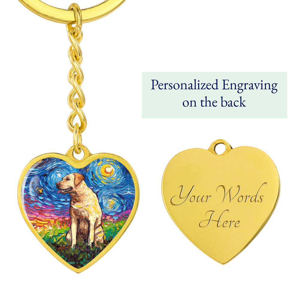 Yellow Labrador Starry Night Heart Keychain
