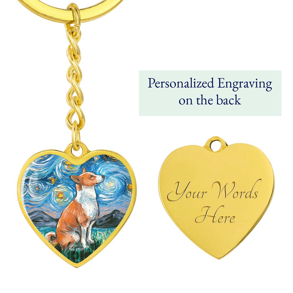 Basenji Starry Night Heart Keychain