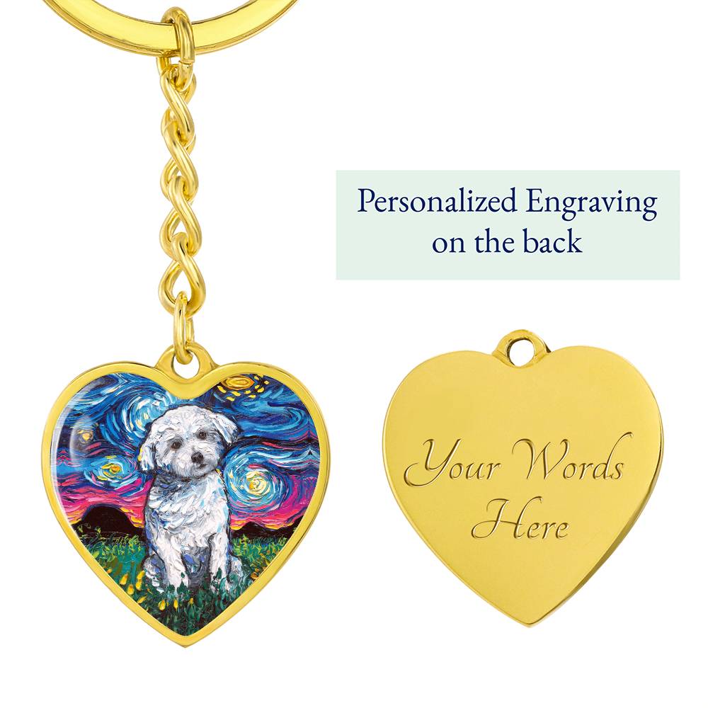Maltese Starry Night Heart Keychain