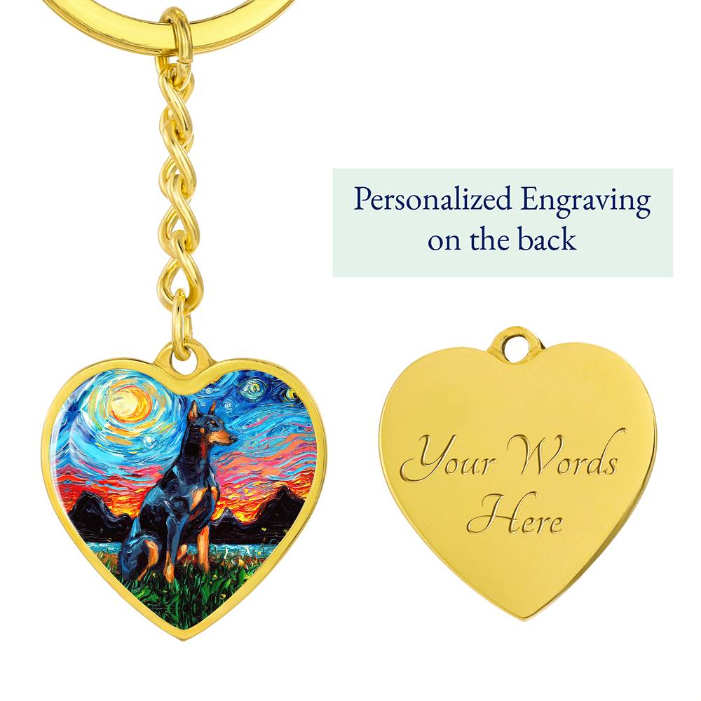 Doberman Pinscher Starry Night Heart Keychain