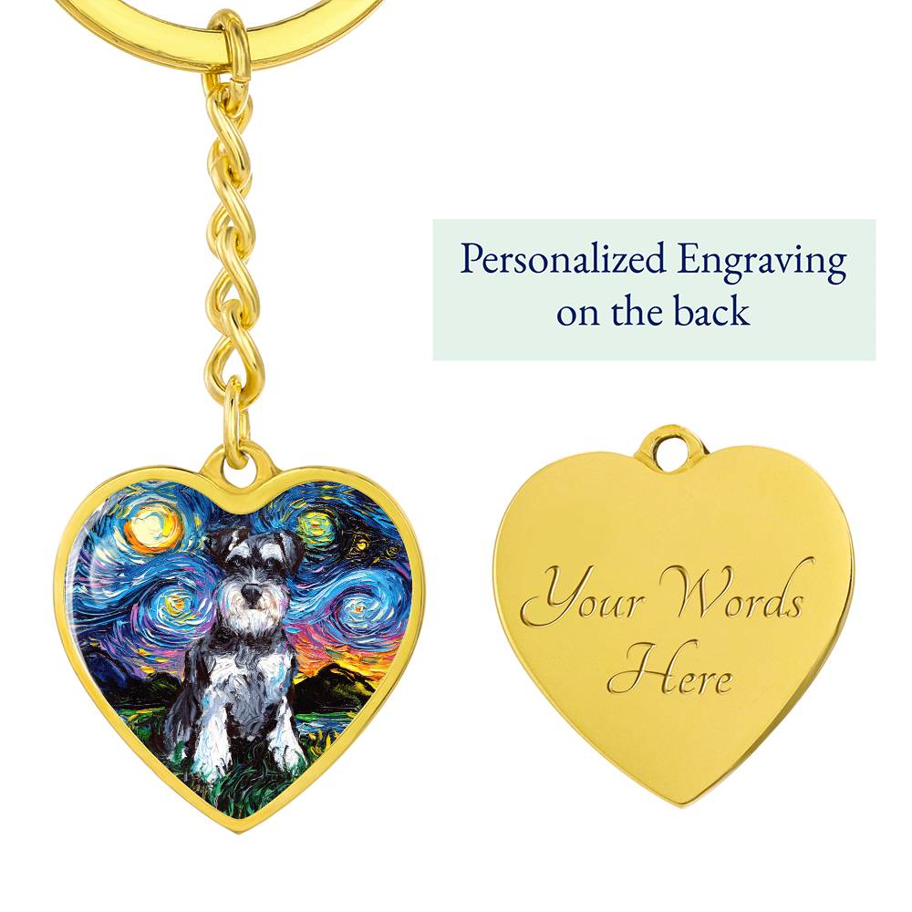 Schnauzer Starry Night Heart Keychain