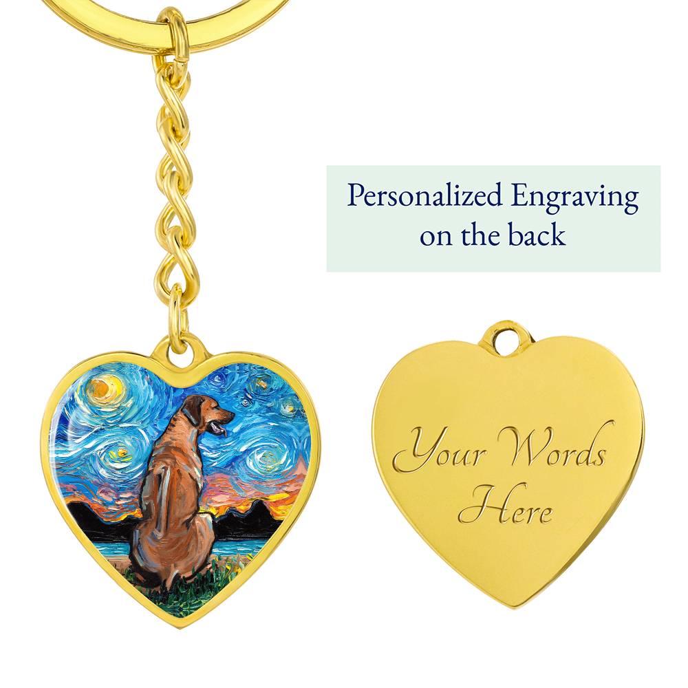 Rhodesian Ridgeback Starry Night Heart Keychain