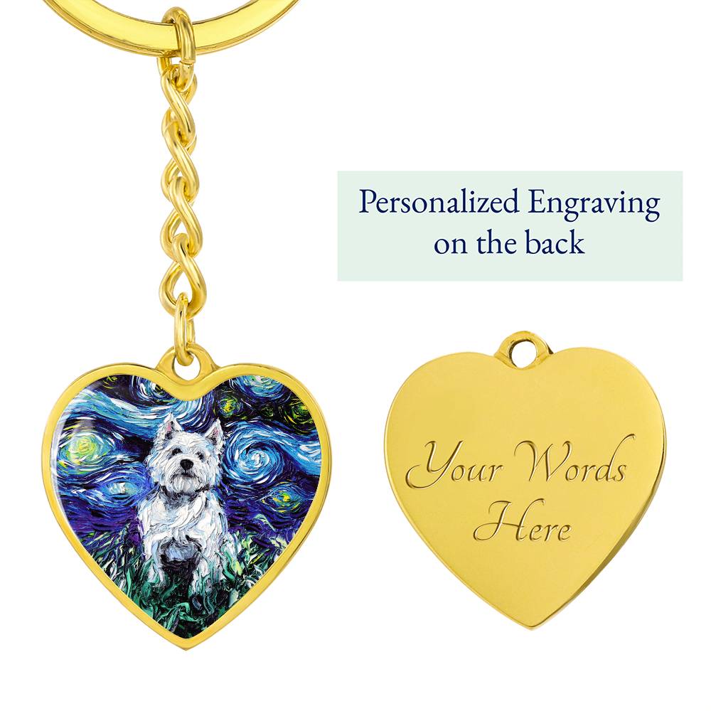 Westie Starry Night Heart Keychain