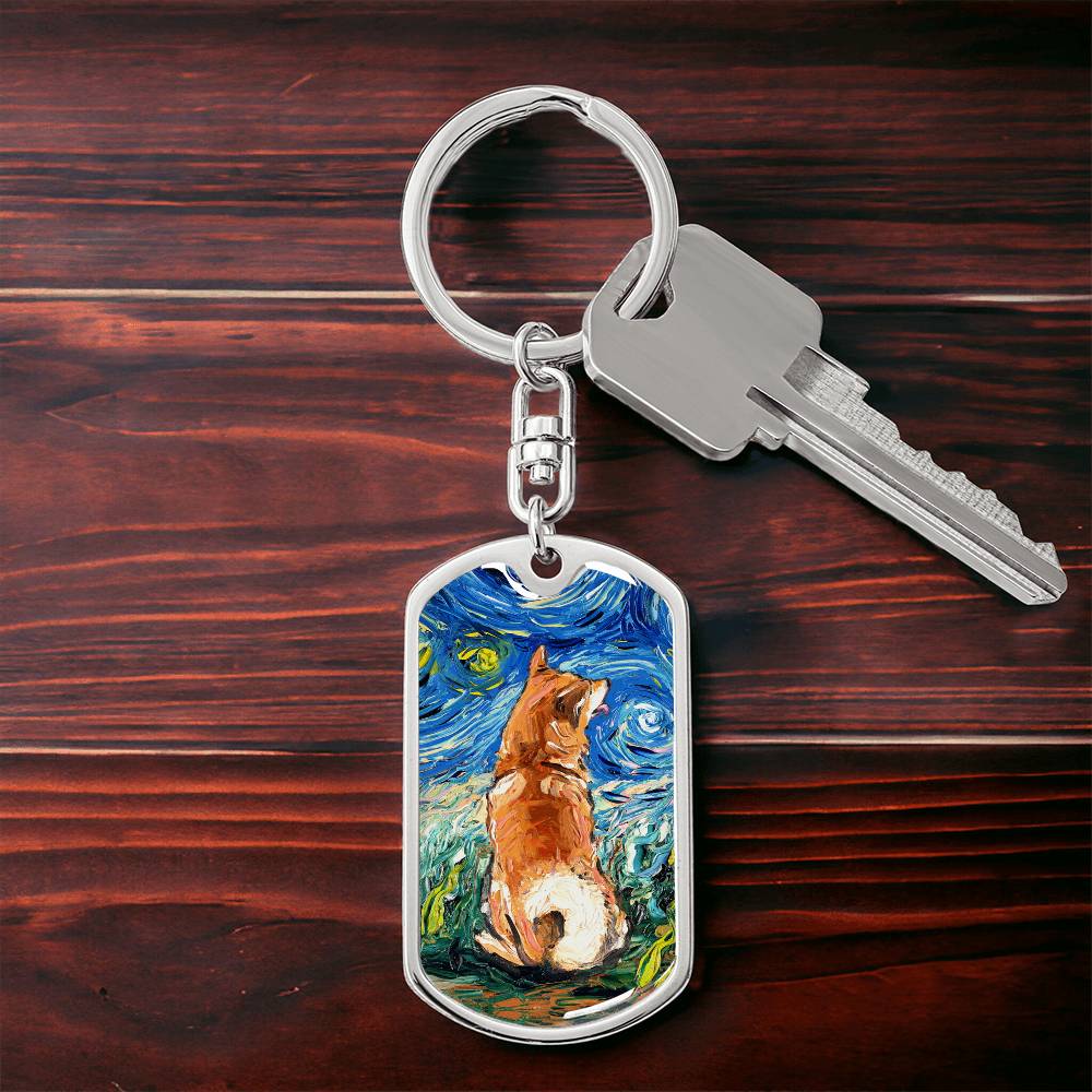Shiba Inu Starry Night Dog Tag Keychain