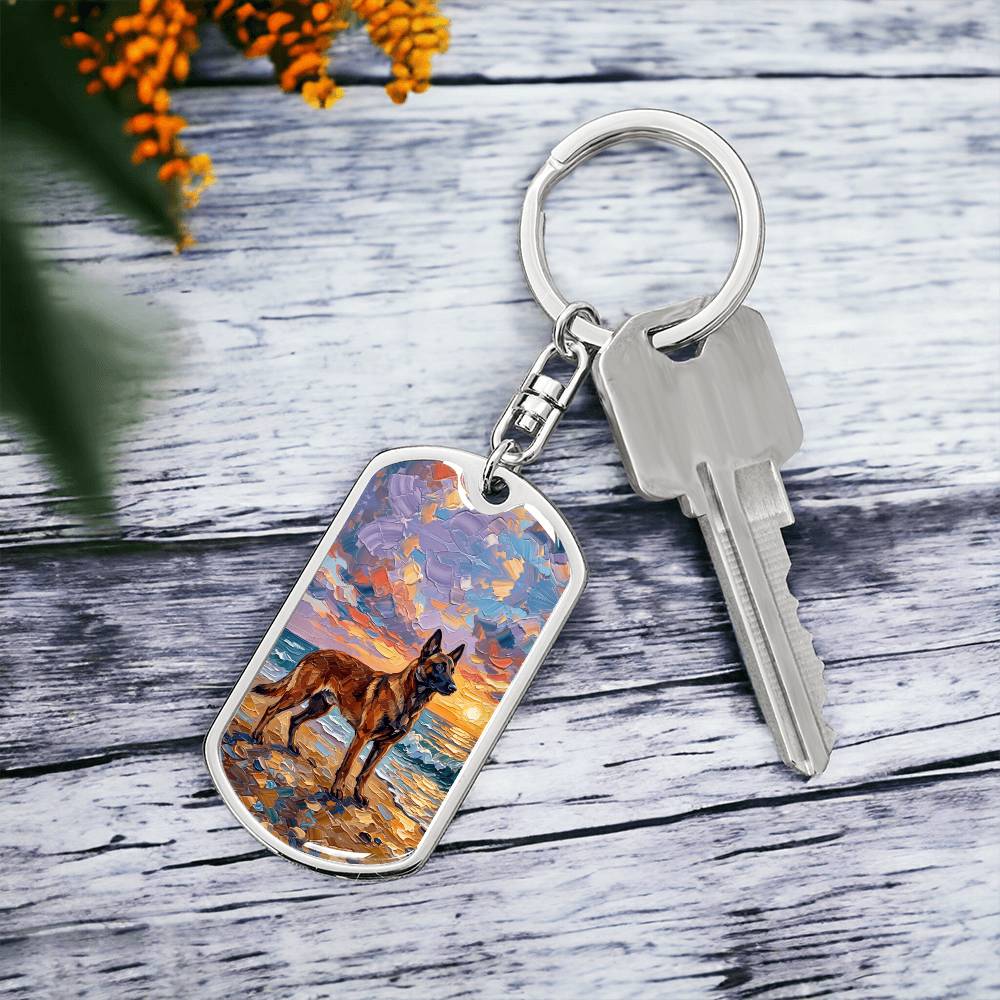 Beach Sunset - Malinois Dog Tag Keychain