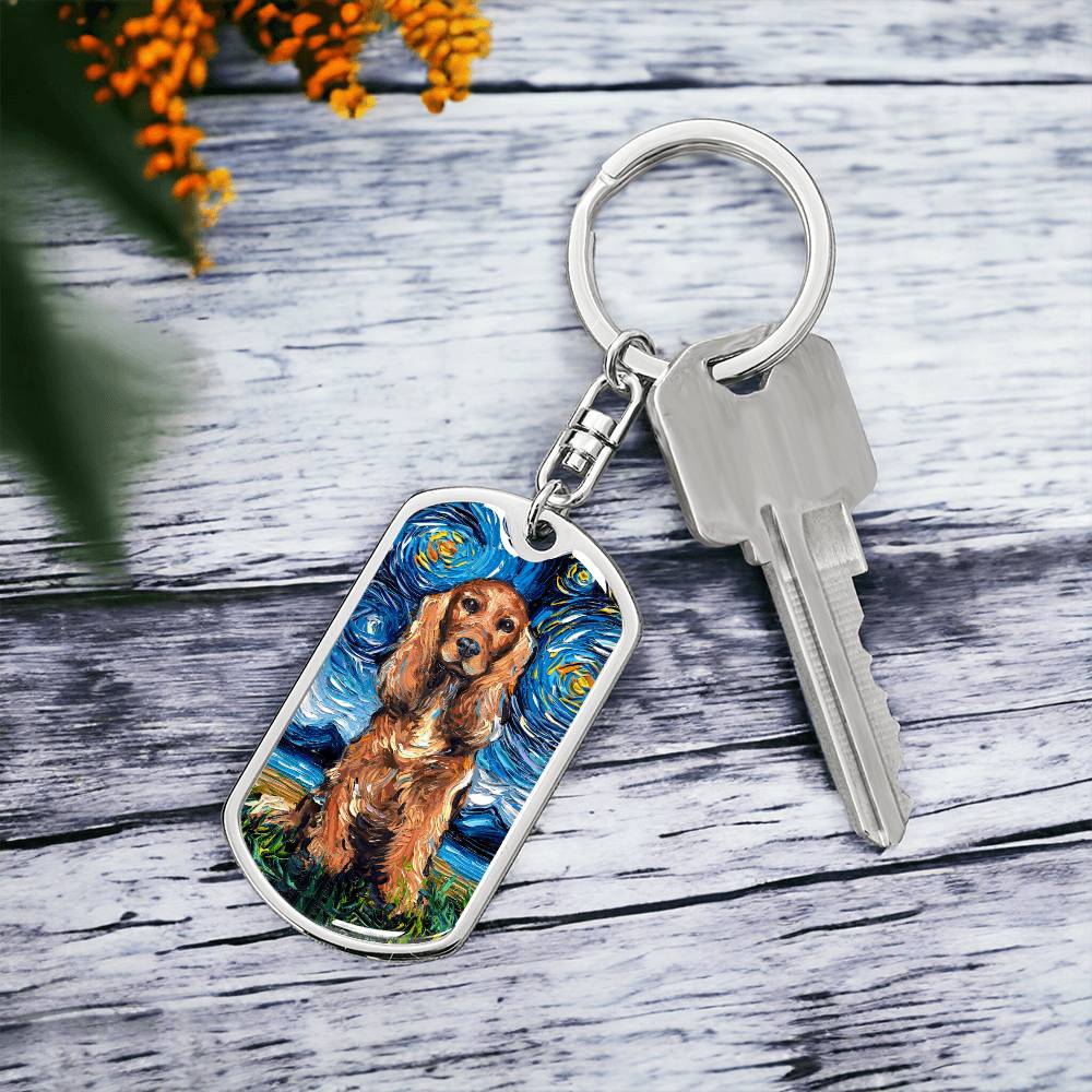 Red Cocker Spaniel Starry Night Dog Tag Keychain