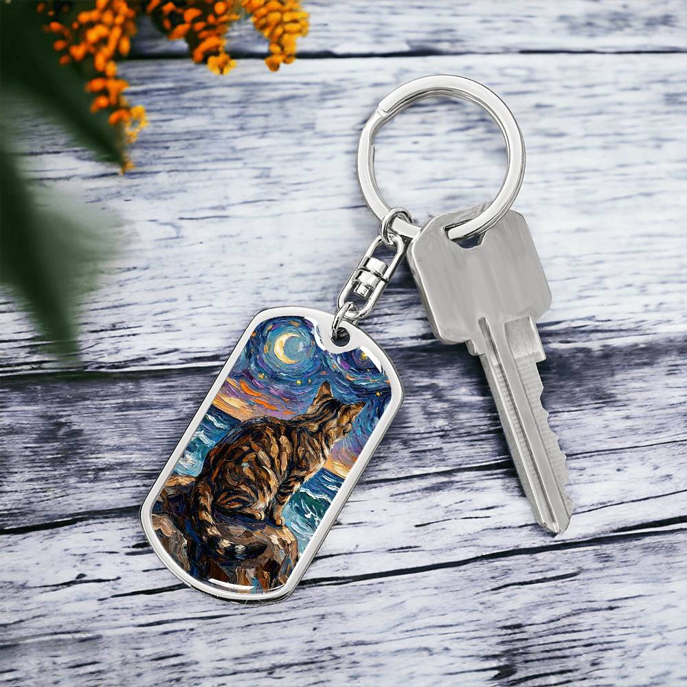 Beach Nights - Brown Tabby Cat Dog Tag Keychain