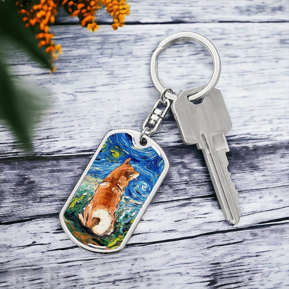 Shiba Inu Starry Night Dog Tag Keychain