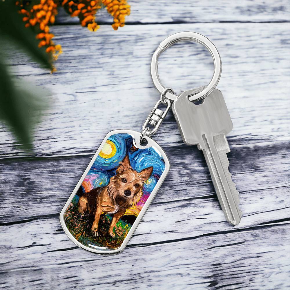 Australian Terrier Starry Night Dog Tag Keychain
