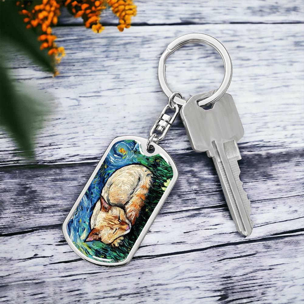 Sleeping Flame Point Siamese Dog Tag Keychain