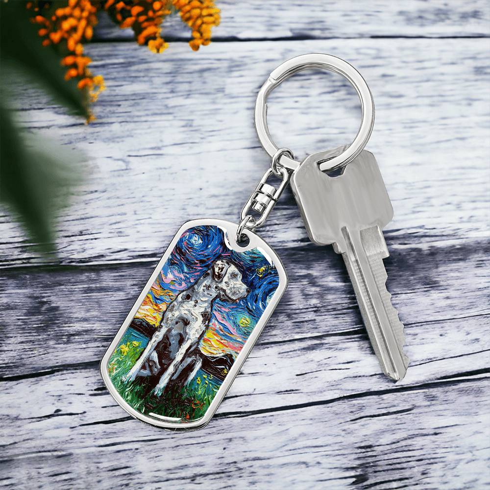 Merle Great Dane Starry Night Dog Tag Keychain