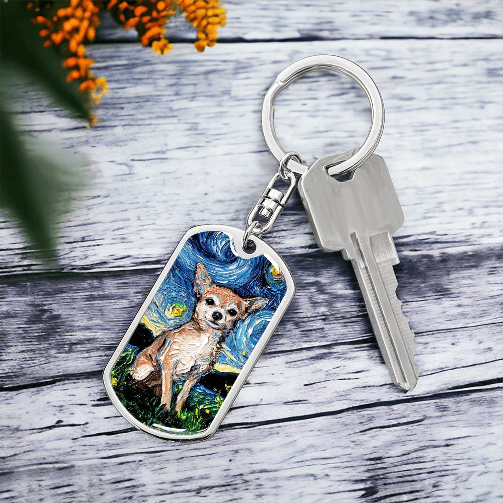 Chihuahua Starry Night Dog Tag Keychain